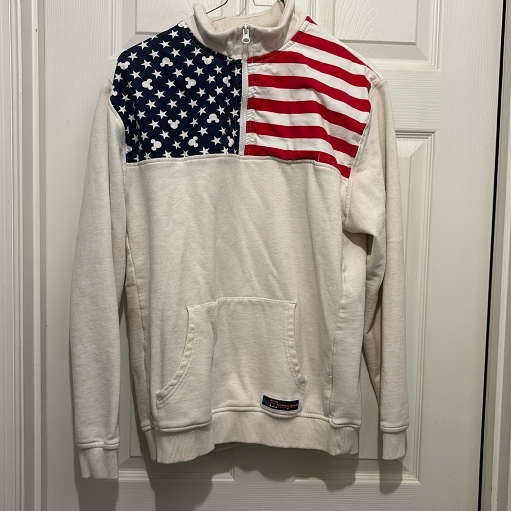 Walt Disney World Mickey Mouse Flag Sweater Men  1/4 Zip Park Exclusive